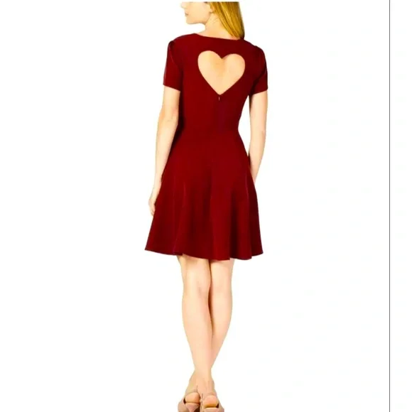heart cut out skater dress Britt Rhinestone Satin Heart Cutout Mini Dress